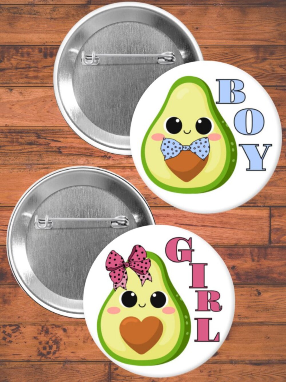 Avocado Gender Reveal Party Favors, Pin Back Buttons, Baby Shower